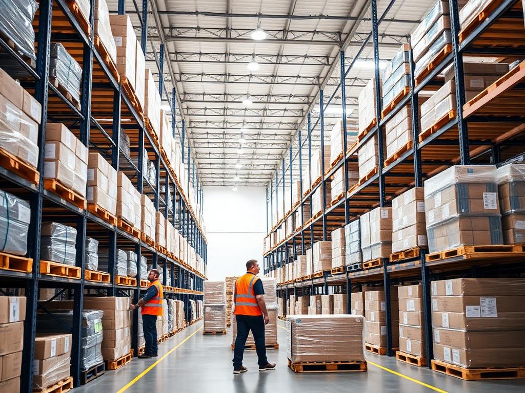 Palletised goods stored inside a distribution warehouse